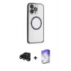 MARSİLYAN™- iPhone 15 Pro Kılıf Ahenk Işık Serisi - Siyah Bilvis 5in1 3D Magic Cam Ekran Koruyucu + Raze Metal Kamera Lens - SH