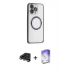MARSİLYAN™- iPhone 15 Pro Kılıf Ahenk Işık Serisi - Siyah Bilvis 5in1 3D Magic Cam Ekran Koruyucu + Raze Metal Kamera Lens - TMGI