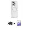 MARSİLYAN™- iPhone 15 Pro Kılıf Ahenk Işık Serisi - Siyah Bilvis 5in1 5D Magic Hayalet Cam Ekran Koruyucu + Raze Metal Kamera Lens - TMGI