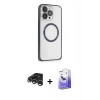 MARSİLYAN™- iPhone 15 Pro Kılıf Ahenk Işık Serisi - Siyah Bilvis 5in1 5D Magic Hayalet Cam Ekran Koruyucu + Raze Metal Kamera Lens - GS