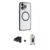 MARSİLYAN™- iPhone 15 Pro Kılıf Ahenk Işık Serisi - Siyah Bilvis Hayalet Cam Ekran Koruyucu + Raze Metal Kamera Lens - GS