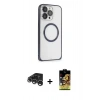 MARSİLYAN™- iPhone 15 Pro Kılıf Ahenk Işık Serisi - Siyah Buffer Cam Ekran Koruyucu + Raze Metal Kamera Lens - GS