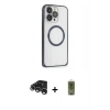 MARSİLYAN™- iPhone 15 Pro Kılıf Ahenk Işık Serisi - Siyah Joko Magic 5D Hayalet Cam + Raze Metal Kamera Lens - GS