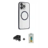 MARSİLYAN™- iPhone 15 Pro Kılıf Ahenk Işık Serisi - Siyah Polymer Nano Ekran Koruyucu + Raze Metal Kamera Lens - GS