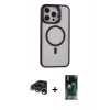 MARSİLYAN™- iPhone 15 Pro Kılıf Ahenk Klasik Özel Seri - Şeffaf 360 Full Body Arka Koruyucu + Gümüş Raze Metal Kamera Lens