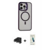 MARSİLYAN™- iPhone 15 Pro Kılıf Ahenk Klasik Özel Seri - Şeffaf Pasifik Cam Ekran Koruyucu + Raze Metal Kamera Lens - TMGI