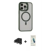 MARSİLYAN™- iPhone 15 Pro Kılıf Ahenk Klasik Özel Seri - Şeffaf Pasifik Cam Ekran Koruyucu + Raze Metal Kamera Lens - TMGI