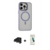 MARSİLYAN™- iPhone 15 Pro Kılıf Ahenk Klasik Özel Seri - Şeffaf Pasifik Cam Ekran Koruyucu + Raze Metal Kamera Lens - TMGI