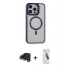 MARSİLYAN™- iPhone 15 Pro Kılıf Ahenk Klasik Özel Seri - Şeffaf Pasifik Cam Ekran Koruyucu + Raze Metal Kamera Lens - TMGI