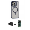 MARSİLYAN™- iPhone 15 Pro Kılıf Ahenk Klasik Özel Seri - Siyah 360 Mat Full Body Arka Koruyucu + Raze Metal Kamera Lens - SH