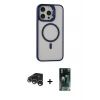 MARSİLYAN™- iPhone 15 Pro Kılıf Ahenk Klasik Özel Seri - Siyah 360 Mat Full Body Arka Koruyucu + Raze Metal Kamera Lens - GS