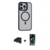 MARSİLYAN™- iPhone 15 Pro Kılıf Ahenk Klasik Özel Seri - Siyah 360 Mat Full Body Arka Koruyucu + Raze Metal Kamera Lens - TMGI