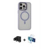 MARSİLYAN™- iPhone 15 Pro Kılıf Ahenk Klasik Özel Seri - Siyah 3D Antistatik Cam Ekran Koruyucu + Raze Metal Kamera Lens - SH