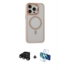 MARSİLYAN™- iPhone 15 Pro Kılıf Ahenk Klasik Özel Seri - Siyah 3D Antistatik Cam Ekran Koruyucu + Raze Metal Kamera Lens - SH