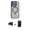 MARSİLYAN™- iPhone 15 Pro Kılıf Ahenk Klasik Özel Seri - Siyah 3D Antistatik Hayalet Cam Ekran Koruyucu + Raze Metal Kamera Lens - LT