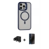 MARSİLYAN™- iPhone 15 Pro Kılıf Ahenk Klasik Özel Seri - Siyah 3D Antistatik Hayalet Cam Ekran Koruyucu + Raze Metal Kamera Lens - SH