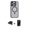 MARSİLYAN™- iPhone 15 Pro Kılıf Ahenk Klasik Özel Seri - Siyah 3D Antistatik Hayalet Cam Ekran Koruyucu + Raze Metal Kamera Lens - GS