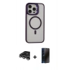 MARSİLYAN™- iPhone 15 Pro Kılıf Ahenk Klasik Özel Seri - Siyah 3D Antistatik Hayalet Cam Ekran Koruyucu + Raze Metal Kamera Lens - GS