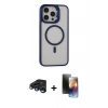 MARSİLYAN™- iPhone 15 Pro Kılıf Ahenk Klasik Özel Seri - Siyah 3D Antistatik Mat Seramik Nano Ekran Koruyucu + Raze Metal Kamera Lens - LT