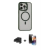 MARSİLYAN™- iPhone 15 Pro Kılıf Ahenk Klasik Özel Seri - Siyah 3D Antistatik Mat Seramik Nano Ekran Koruyucu + Raze Metal Kamera Lens - TMGI