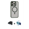 MARSİLYAN™- iPhone 15 Pro Kılıf Ahenk Klasik Özel Seri - Siyah 3D Antistatik Seramik Nano Ekran Koruyucu + Raze Metal Kamera Lens - LT