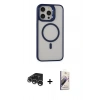 MARSİLYAN™- iPhone 15 Pro Kılıf Ahenk Klasik Özel Seri - Siyah Bilvis 3D Mat Cam Ekran Koruyucu + Raze Metal Kamera Lens - GS