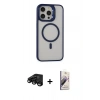 MARSİLYAN™- iPhone 15 Pro Kılıf Ahenk Klasik Özel Seri - Siyah Bilvis 3D Mat Cam Ekran Koruyucu + Siyah Raze Metal Kamera Lens