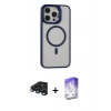 MARSİLYAN™- iPhone 15 Pro Kılıf Ahenk Klasik Özel Seri - Siyah Bilvis 5in1 3D Magic Cam Ekran Koruyucu + Raze Metal Kamera Lens - LT