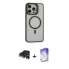 MARSİLYAN™- iPhone 15 Pro Kılıf Ahenk Klasik Özel Seri - Siyah Bilvis 5in1 3D Magic Cam Ekran Koruyucu + Raze Metal Kamera Lens - GS