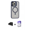 MARSİLYAN™- iPhone 15 Pro Kılıf Ahenk Klasik Özel Seri - Siyah Bilvis 5in1 3D Magic Cam Ekran Koruyucu + Raze Metal Kamera Lens - SH