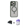 MARSİLYAN™- iPhone 15 Pro Kılıf Ahenk Klasik Özel Seri - Siyah Bilvis 5in1 3D Magic Cam Ekran Koruyucu + Raze Metal Kamera Lens - LT