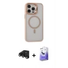 MARSİLYAN™- iPhone 15 Pro Kılıf Ahenk Klasik Özel Seri - Siyah Bilvis 5in1 5D Magic Hayalet Cam Ekran Koruyucu + Raze Metal Kamera Lens - SH