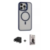 MARSİLYAN™- iPhone 15 Pro Kılıf Ahenk Klasik Özel Seri - Siyah Bilvis Hayalet Cam Ekran Koruyucu + Raze Metal Kamera Lens - SH