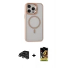 MARSİLYAN™- iPhone 15 Pro Kılıf Ahenk Klasik Özel Seri - Siyah Buffer Cam Ekran Koruyucu + Raze Metal Kamera Lens - TMGI