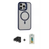 MARSİLYAN™- iPhone 15 Pro Kılıf Ahenk Klasik Özel Seri - Siyah Polymer Nano Ekran Koruyucu + Raze Metal Kamera Lens - TMGI