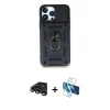 MARSİLYAN™- iPhone 15 Pro Kılıf Ahenk Klasik - Siyah 3D Antistatik Cam Ekran Koruyucu + Raze Metal Kamera Lens - TMGI