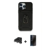 MARSİLYAN™- iPhone 15 Pro Kılıf Ahenk Klasik - Siyah 3D Antistatik Hayalet Cam Ekran Koruyucu + Raze Metal Kamera Lens - GS