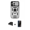 MARSİLYAN™- iPhone 15 Pro Kılıf Ahenk Klasik - Siyah 3D Antistatik Hayalet Cam Ekran Koruyucu + Raze Metal Kamera Lens - GS