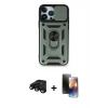 MARSİLYAN™- iPhone 15 Pro Kılıf Ahenk Klasik - Siyah 3D Antistatik Mat Seramik Nano Ekran Koruyucu + Raze Metal Kamera Lens - SH