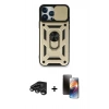 MARSİLYAN™- iPhone 15 Pro Kılıf Ahenk Klasik - Siyah 3D Antistatik Mat Seramik Nano Ekran Koruyucu + Raze Metal Kamera Lens - TMGI