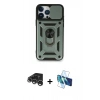 MARSİLYAN™- iPhone 15 Pro Kılıf Ahenk Klasik - Siyah 3D Antistatik Seramik Nano Ekran Koruyucu + Gümüş Raze Metal Kamera Lens