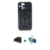 MARSİLYAN™- iPhone 15 Pro Kılıf Ahenk Klasik - Siyah 3D Antistatik Seramik Nano Ekran Koruyucu + Raze Metal Kamera Lens - SH