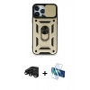 MARSİLYAN™- iPhone 15 Pro Kılıf Ahenk Klasik - Siyah 3D Antistatik Seramik Nano Ekran Koruyucu + Raze Metal Kamera Lens - SH