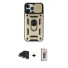 MARSİLYAN™- iPhone 15 Pro Kılıf Ahenk Klasik - Siyah Bilvis 3D Cam Ekran Koruyucu + Raze Metal Kamera Lens - TMGI
