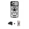 MARSİLYAN™- iPhone 15 Pro Kılıf Ahenk Klasik - Siyah Bilvis 3D Cam Ekran Koruyucu + Raze Metal Kamera Lens - TMGI