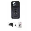 MARSİLYAN™- iPhone 15 Pro Kılıf Ahenk Klasik - Siyah Bilvis 3D Mat Cam Ekran Koruyucu + Raze Metal Kamera Lens - GS