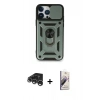 MARSİLYAN™- iPhone 15 Pro Kılıf Ahenk Klasik - Siyah Bilvis 3D Mat Cam Ekran Koruyucu + Raze Metal Kamera Lens - GS