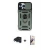 MARSİLYAN™- iPhone 15 Pro Kılıf Ahenk Klasik - Siyah Bilvis 3D Mat Cam Ekran Koruyucu + Raze Metal Kamera Lens - LT