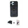 MARSİLYAN™- iPhone 15 Pro Kılıf Ahenk Klasik - Siyah Bilvis 3D Mat Cam Ekran Koruyucu + Raze Metal Kamera Lens - LT