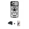 MARSİLYAN™- iPhone 15 Pro Kılıf Ahenk Klasik - Siyah Bilvis 3D Mat Cam Ekran Koruyucu + Raze Metal Kamera Lens - LT